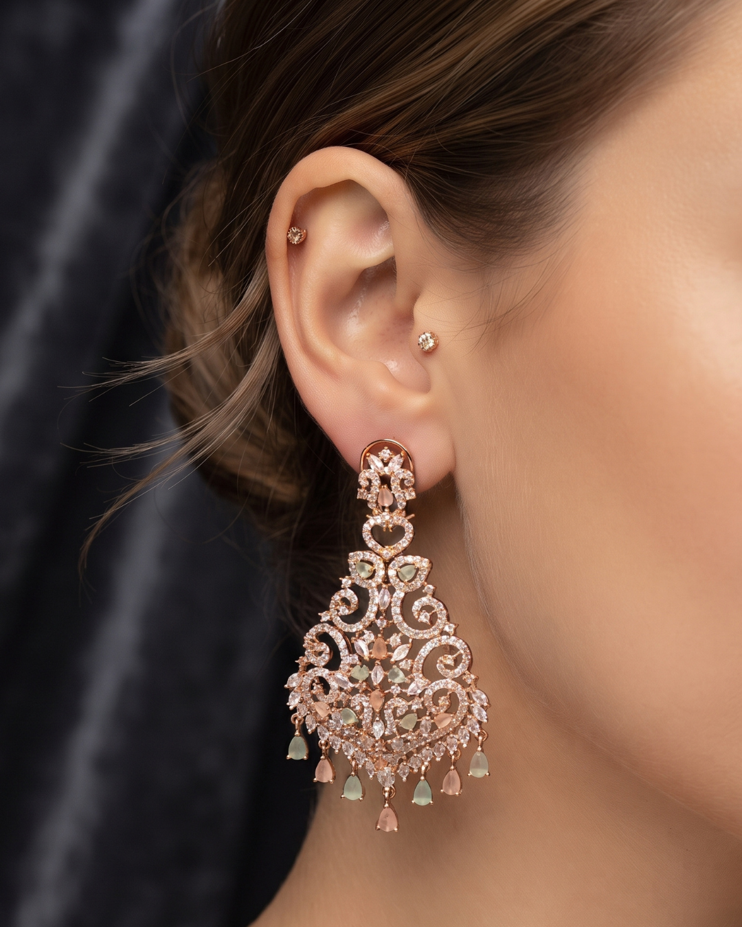 Cubic Zirconia Statement Earrings - Rose Gold/Pink-Mint