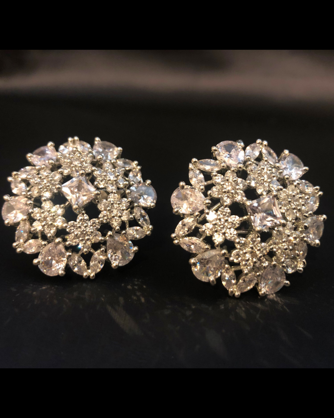 Cubic Zirconia Statement Earrings - Silver