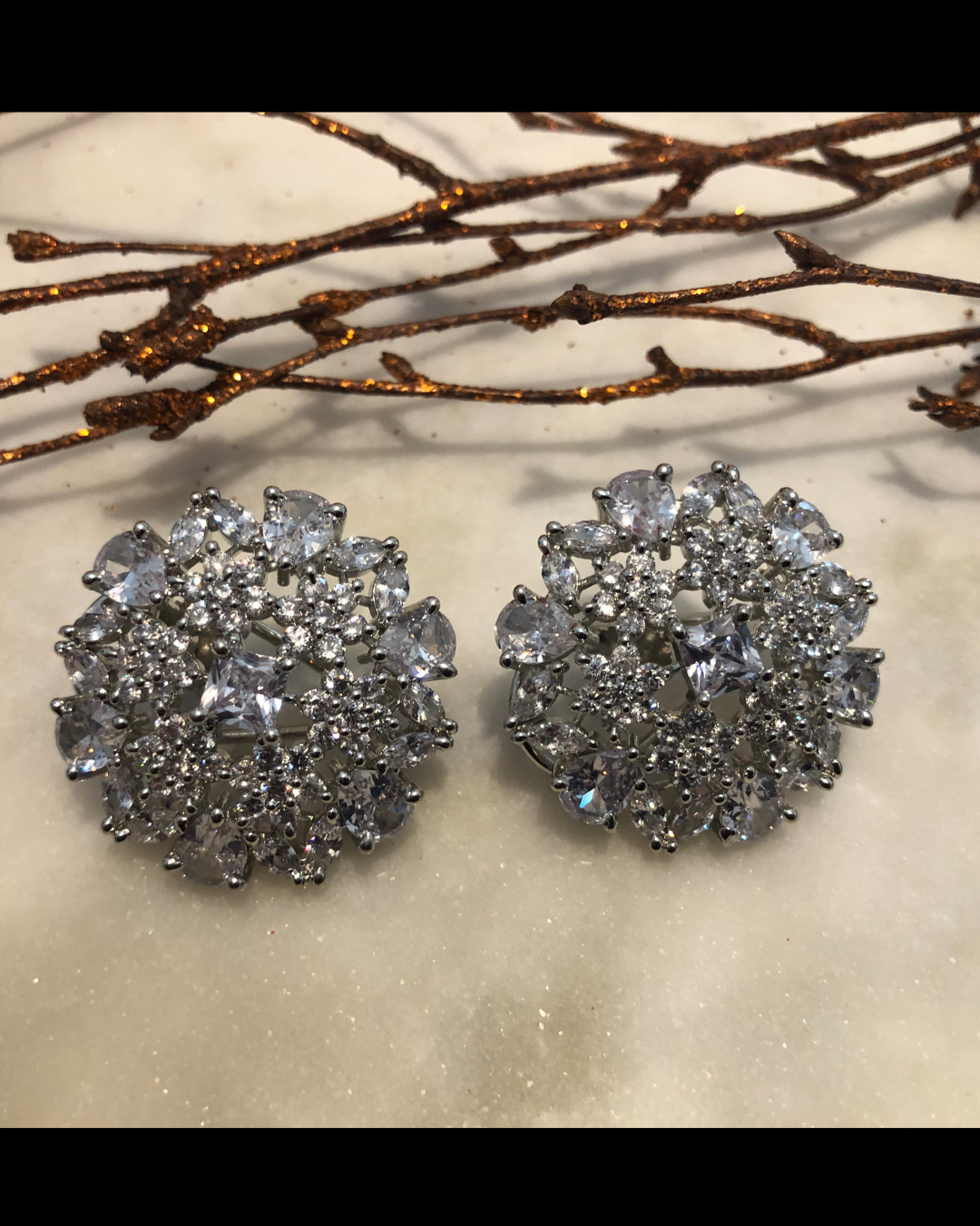 Cubic Zirconia Statement Earrings - Silver