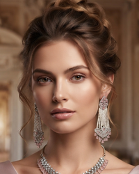 American Diamond Style Necklace Set - Silver/Baby Pink
