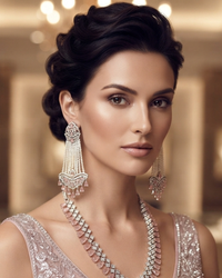 American Diamond Style Necklace Set - Silver/Baby Pink