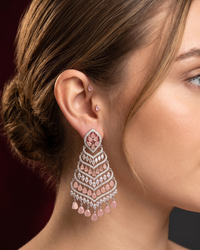 Cubic Zirconia Statement Earrings - Baby Pink / Silver