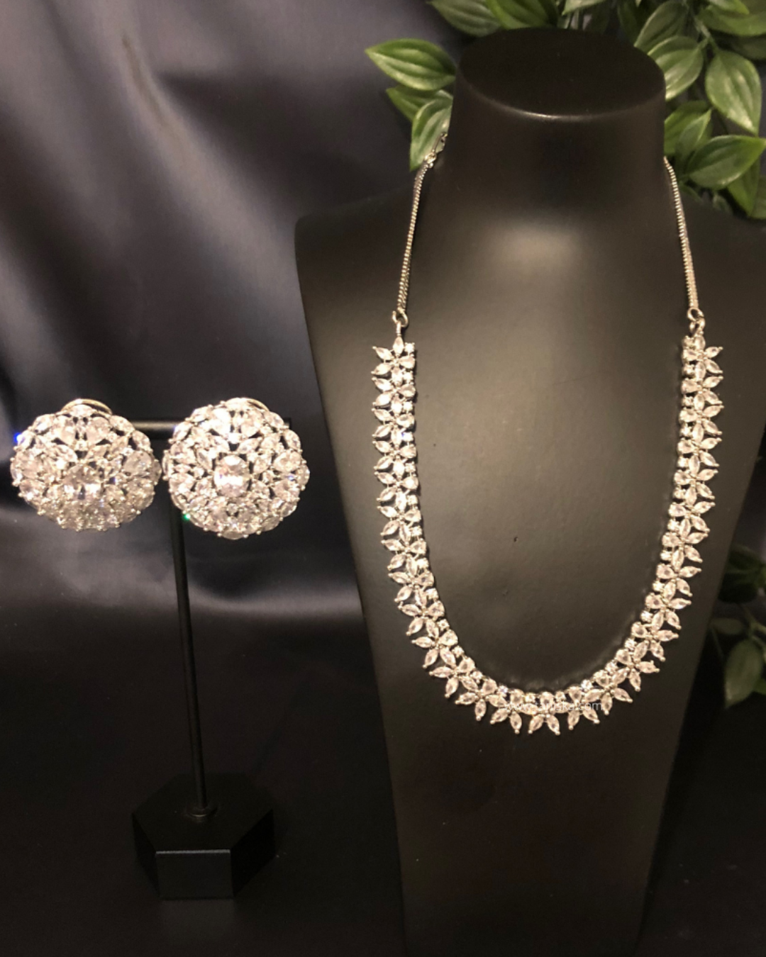 American Diamond Style Necklace Set - Silver/Clear