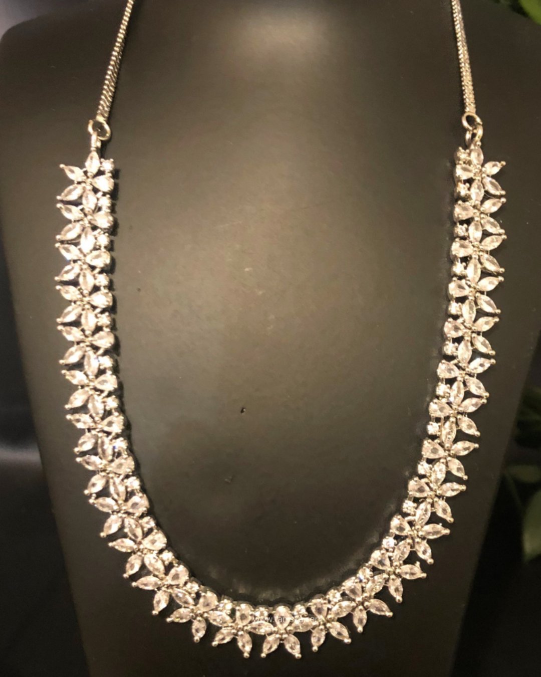 American Diamond Style Necklace Set - Silver/Clear