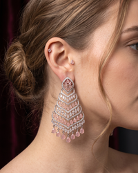 Cubic Zirconia Statement Earrings - Baby Pink / Silver