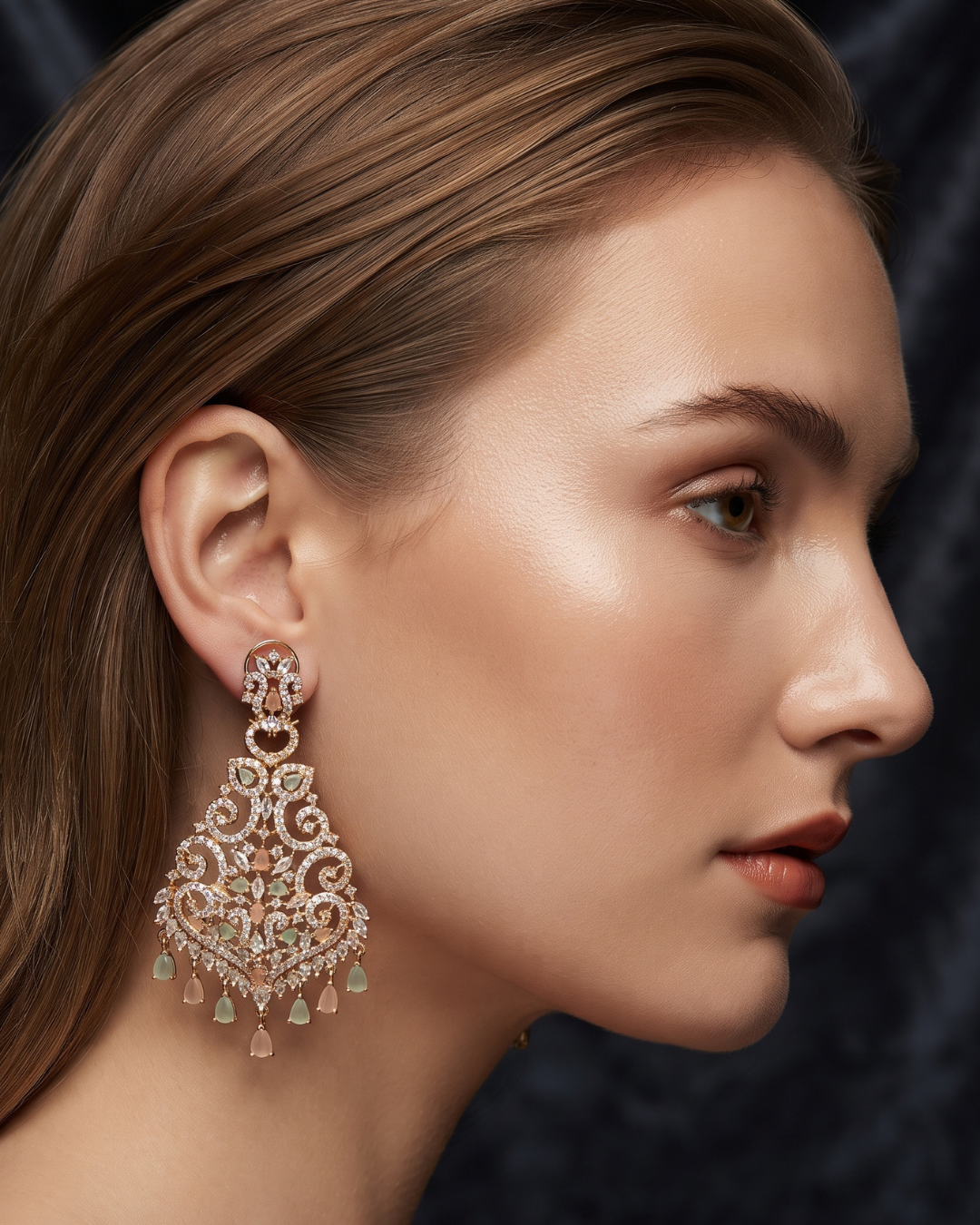 Cubic Zirconia Statement Earrings - Rose Gold/Pink-Mint