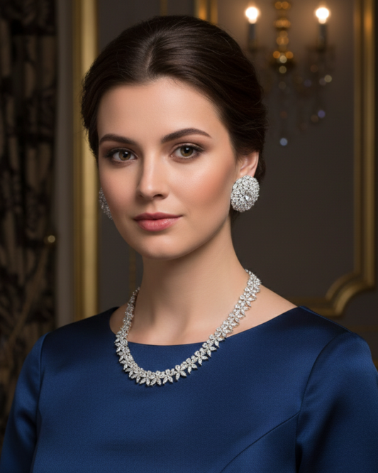 American Diamond Style Necklace Set - Silver/Clear