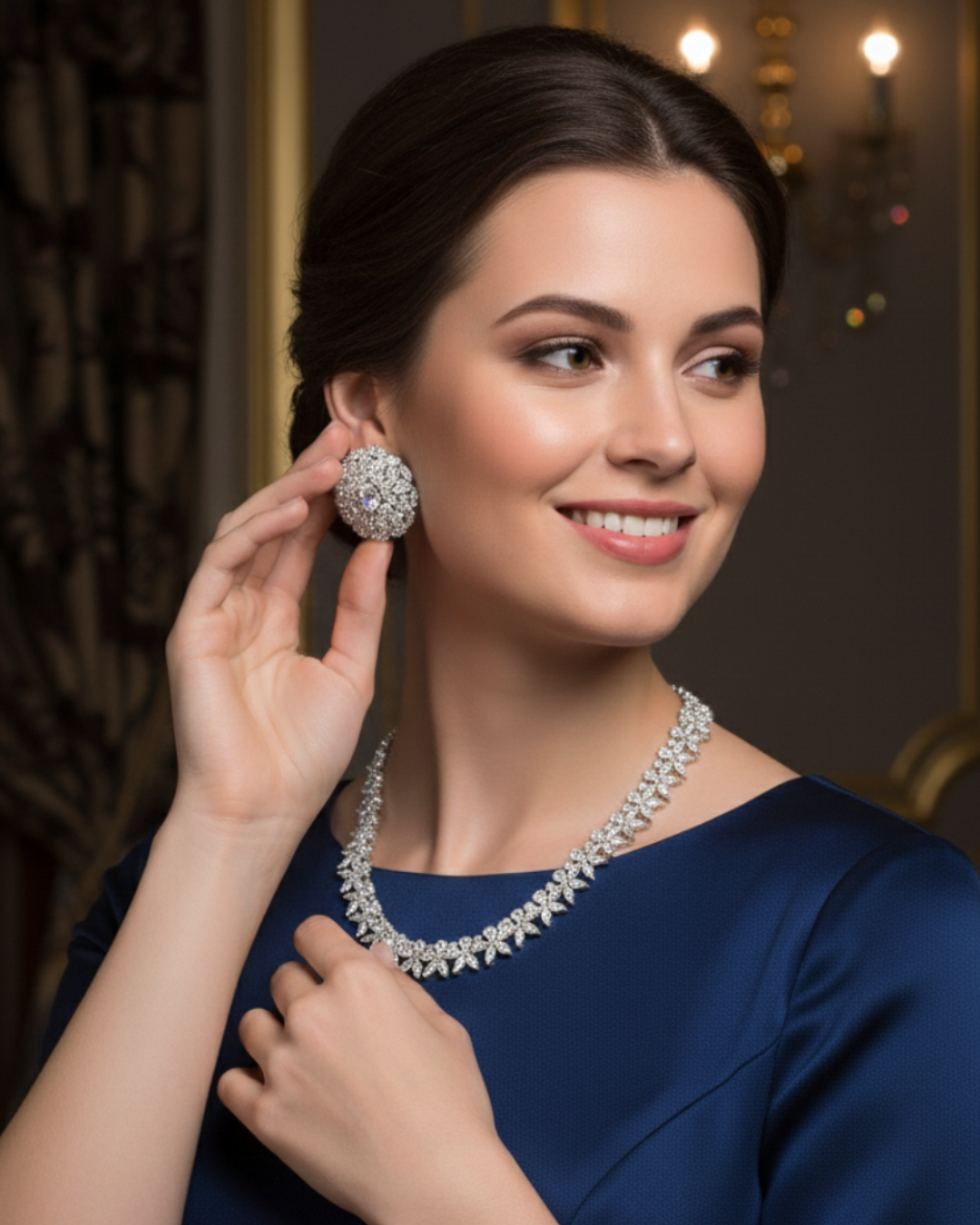 American Diamond Style Necklace Set - Silver/Clear