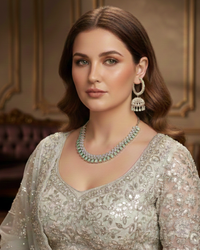 American Diamond Style Necklace Set - Silver/Mint