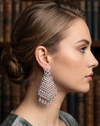 Cubic Zirconia Statement Earrings - Silver