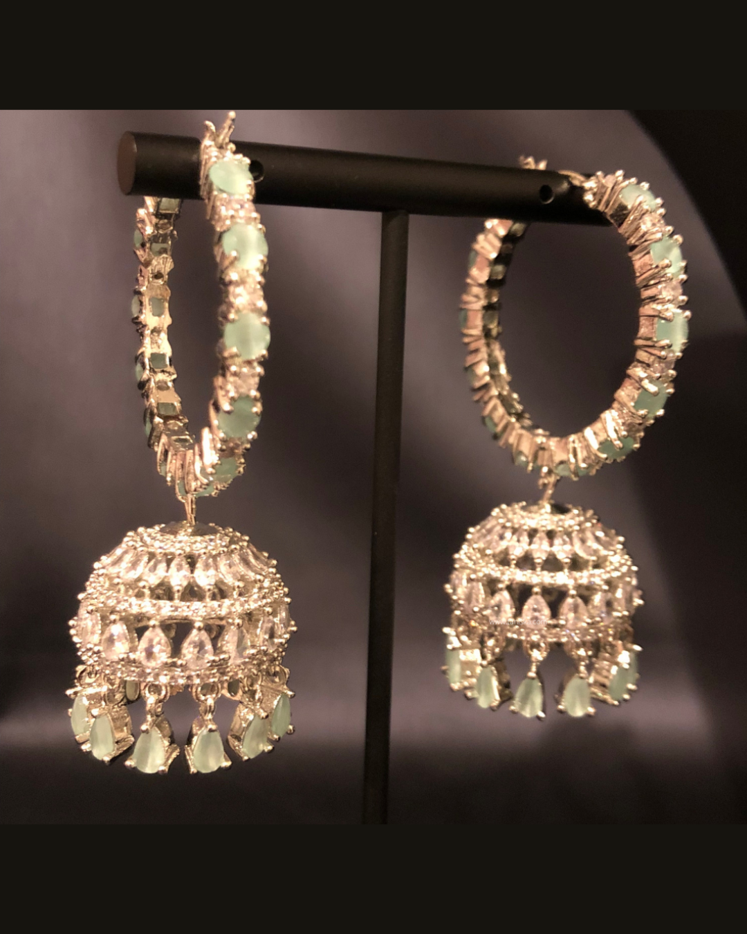 American Diamond Style Necklace Set - Silver/Mint