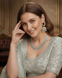 American Diamond Style Necklace Set - Silver/Mint