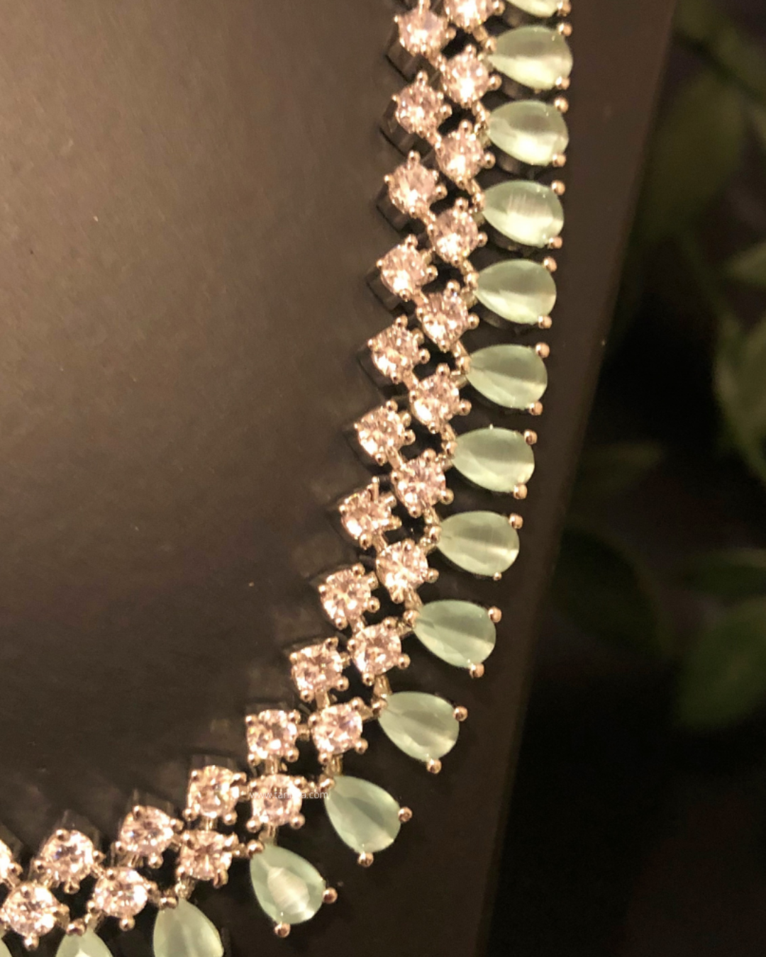 American Diamond Style Necklace Set - Silver/Mint