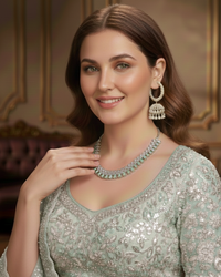 American Diamond Style Necklace Set - Silver/Mint