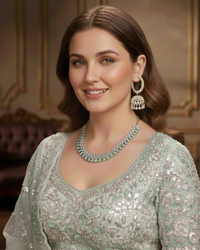 American Diamond Style Necklace Set - Silver/Mint