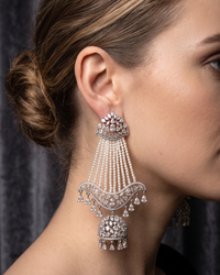 Cubic Zirconia Statement Earrings - Silver