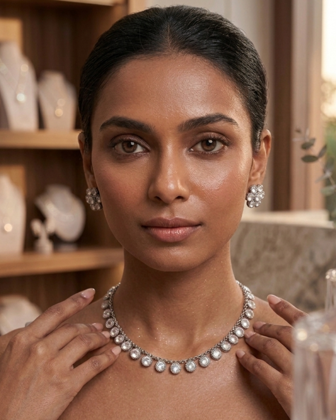 Silver Circular Halo Jewelry Set