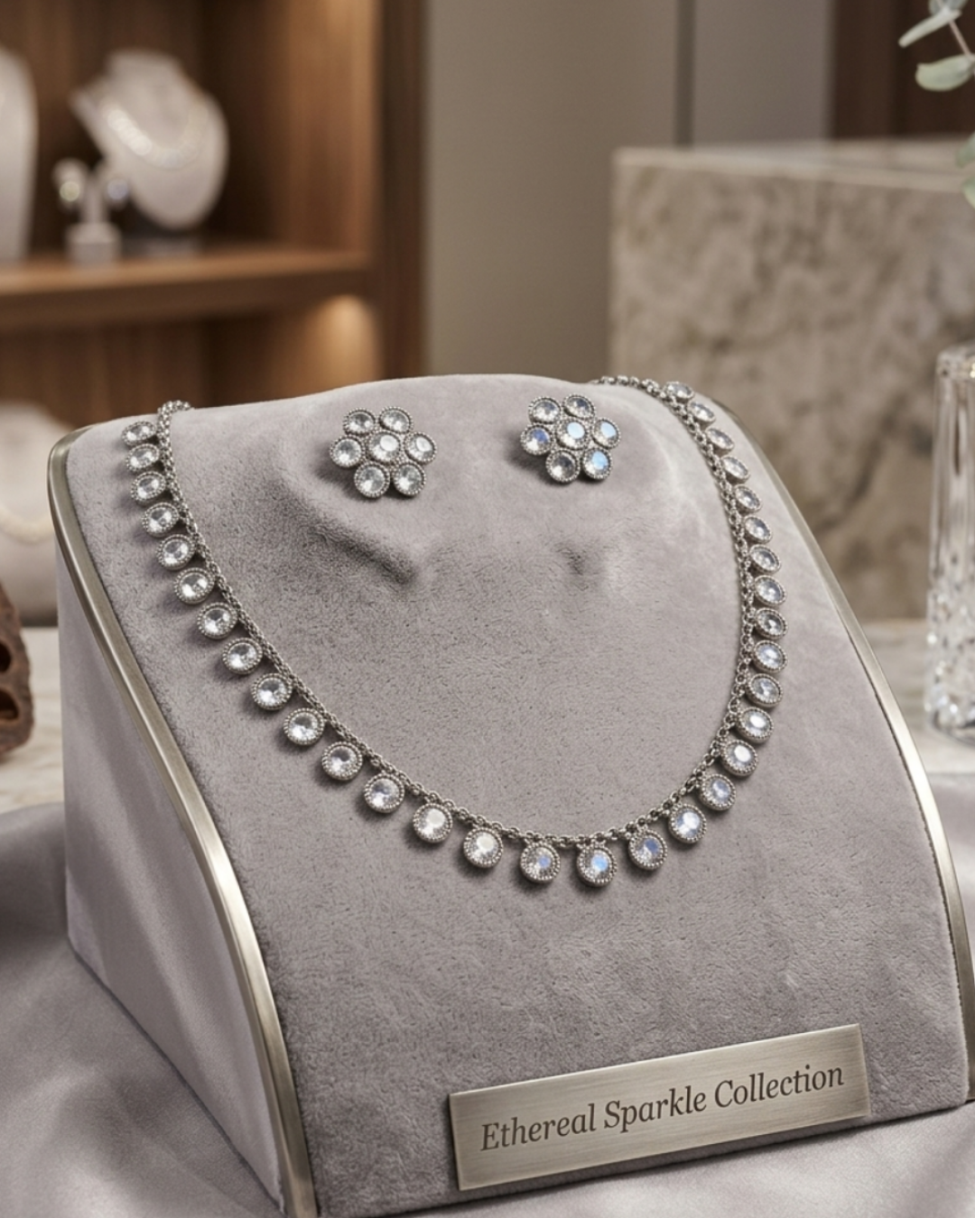 Silver Circular Halo Jewelry Set