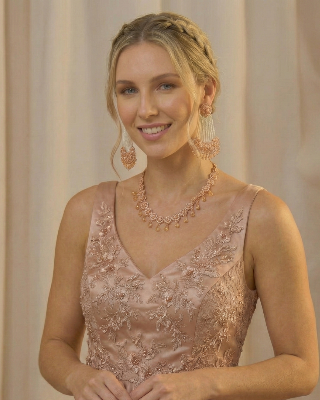 American Diamond Style Necklace Set - Rose Gold