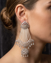 Cubic Zirconia Statement Earrings - Misty Grey / Silver