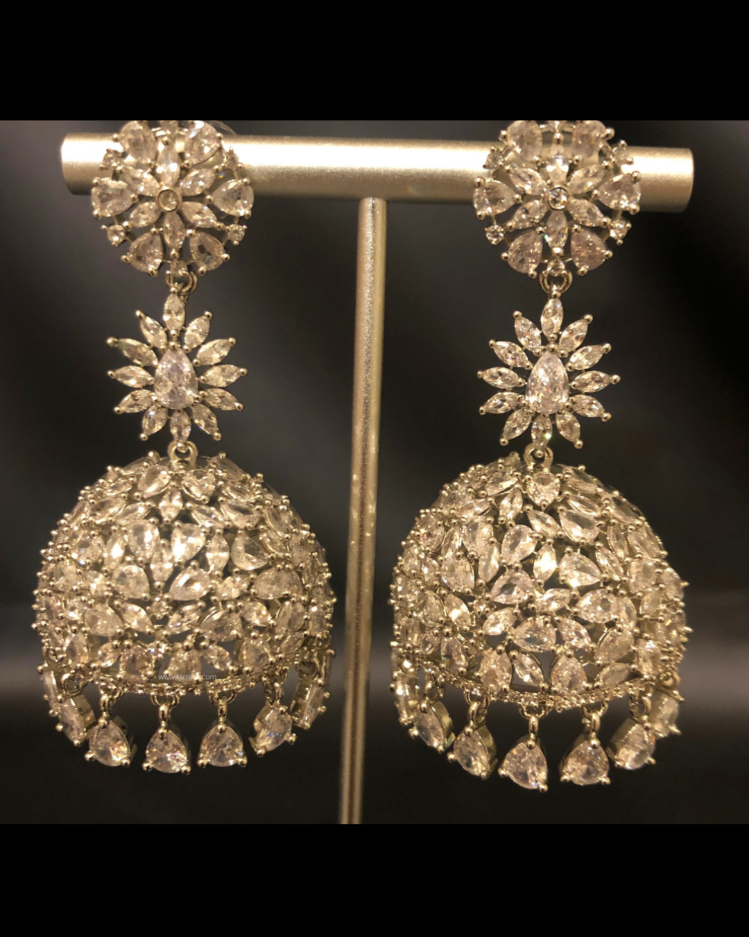 Cubic Zirconia Statement Earrings - Silver