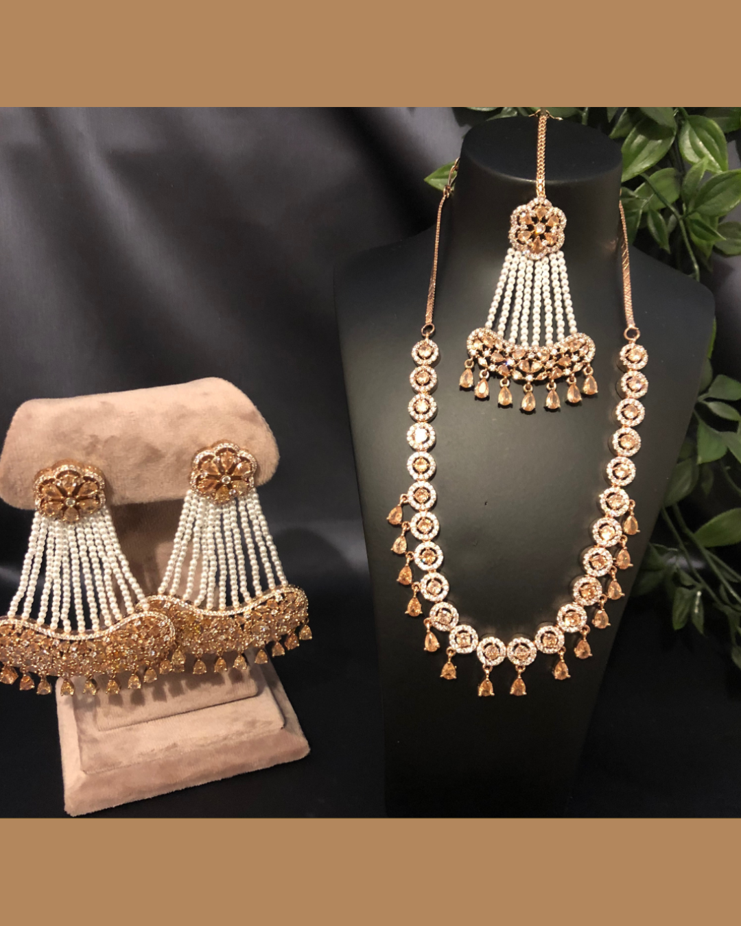 American Diamond Style Necklace Set - Rose Gold