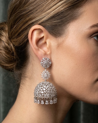 Cubic Zirconia Statement Earrings - Silver