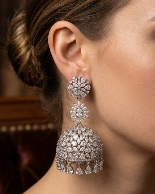 Cubic Zirconia Statement Earrings - Silver