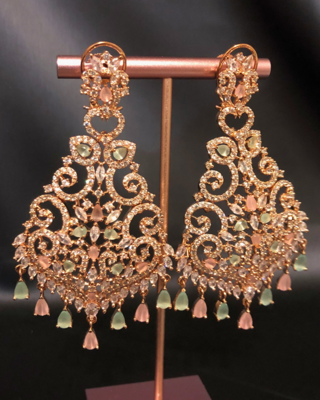 Cubic Zirconia Statement Earrings - Rose Gold/Pink-Mint