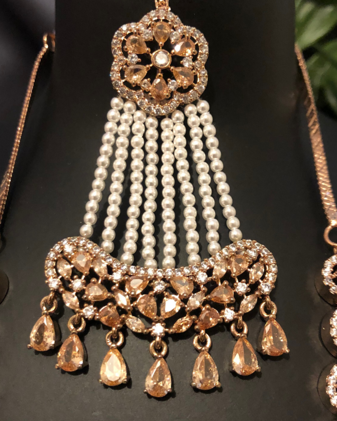 American Diamond Style Necklace Set - Rose Gold