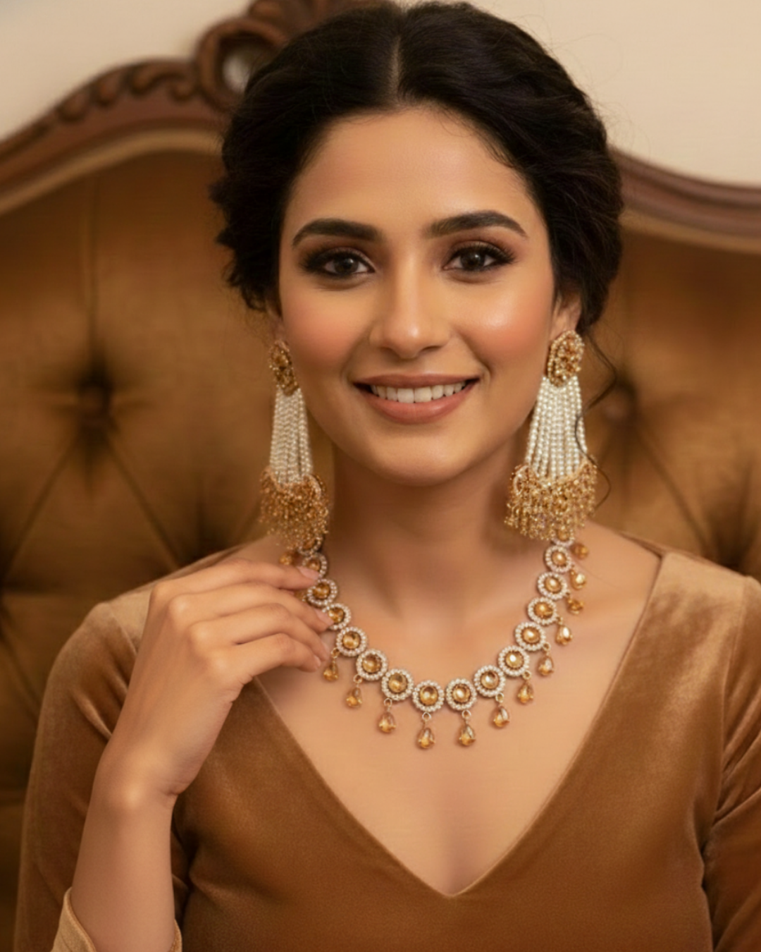 American Diamond Style Necklace Set - Rose Gold