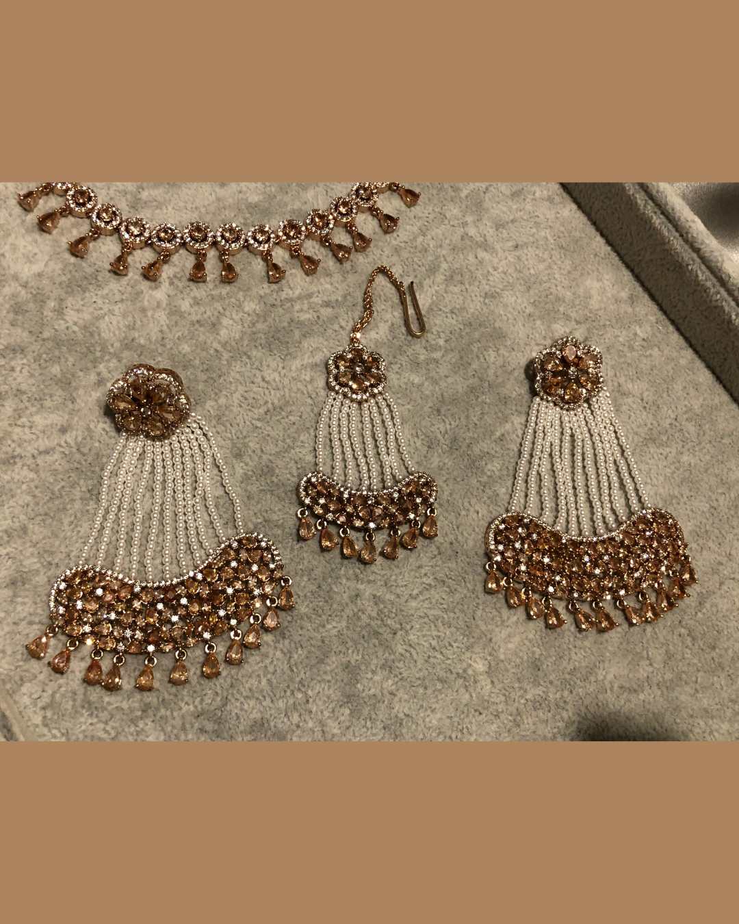 American Diamond Style Necklace Set - Rose Gold
