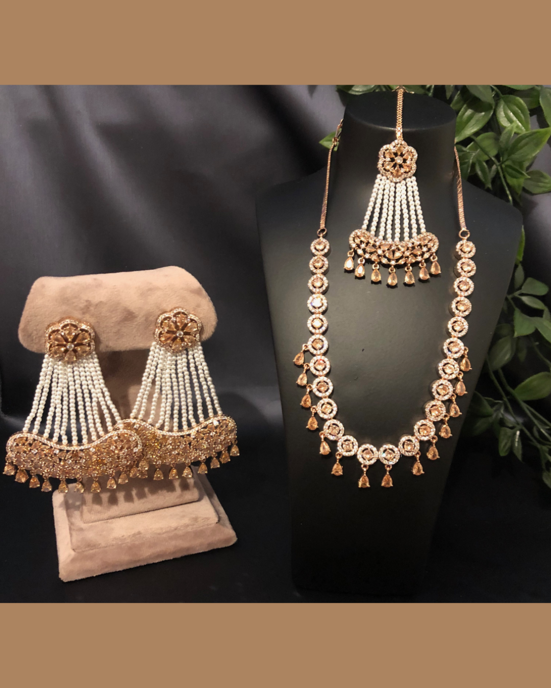 American Diamond Style Necklace Set - Rose Gold