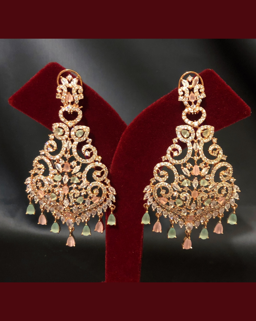 Cubic Zirconia Statement Earrings - Rose Gold/Pink-Mint