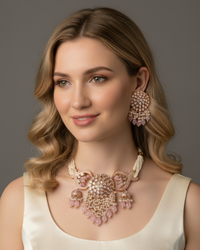 ARSHPREET Baby Pink Uncut-Kundan Necklace/Choker Set