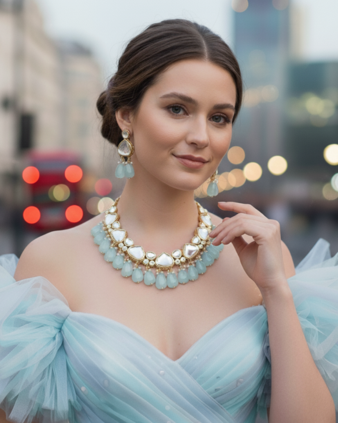 MEEREN Victorian Choker Necklace Set (Baby Blue)