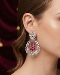 Cubic Zirconia Statement Earrings - Hot Pink / Silver